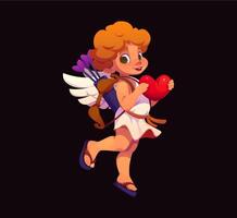 Cartoon cupid character holding red heart symbol vector