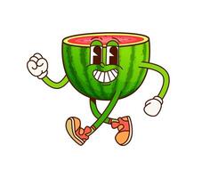 Groovy cartoon watermelon half funny character vector