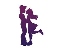 Silhouette of romantic couple embracing or kissing vector