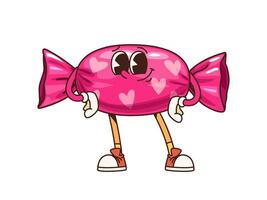 Retro groovy candy sweet character with hearts vector