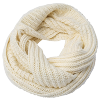 Knitted cream scarf in a circular loop design. png