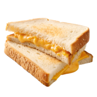Close-up of a toasted cheese sandwich with gooey melted cheese inside, on transparent background, concept of comfort food png
