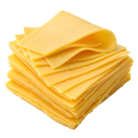 A neatly stacked pile of yellow cheese slices on a transparent background, showcasing fresh and delicious dairy food png
