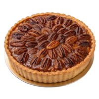 Close-up of a freshly baked pecan pie with flaky crust, arranged on a transparent background. Perfect concept of homemade dessert png