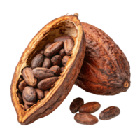 Cocoa pods with beans on transparent background. png