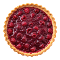 Delicious raspberry tart with shiny glaze, golden crust, and vibrant red filling on a transparent background. Concept of dessert and baking png