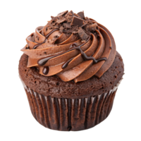 Chocolate cupcake with frosting and sprinkles on transparent background. png