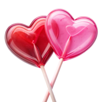 Two heart-shaped lollipops in pink and red on transparent background. png