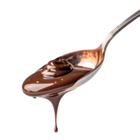 Spoon with melted chocolate dripping, isolated on transparent background. png