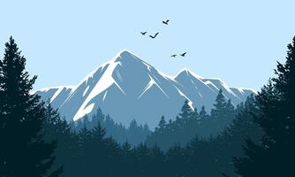 silhouette trees forest and mountain background. vector