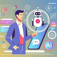 People interacting with ai app illustration vector