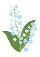 Flat Simple Lily of the valley. isolated on white background. Spring flower. Bloom Flowers Element. Sticker, Print for Easter Spring Holidays Banners, Posters, Cards, Web. Folk style. vector