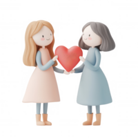 Two joyful friends sharing a heart, symbolizing love and friendship. png