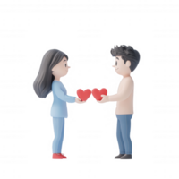 Two characters exchanging hearts, symbolizing love and connection. png