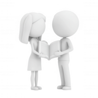 Two stick figures sharing a book, illustrating connection and learning together. png