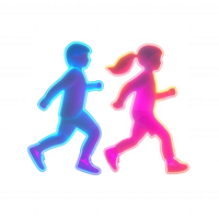 Colorful silhouettes of children running energetically in a playful scene. png