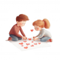 Two children creating heart art together for a fun and joyful activity. png