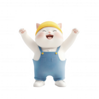 A cheerful cartoon cat character with joyful expression and colorful attire. png