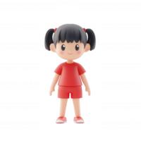 A cheerful cartoon girl in a red outfit with a friendly smile, representing joy. png