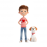 A cheerful boy stands proudly beside his playful dog, embodying friendship and joy. png