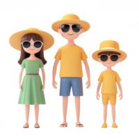 A cheerful family dressed in summer outfits enjoying a sunny day together. png