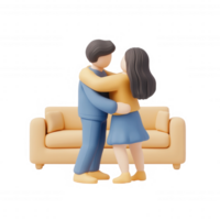 A couple embraces joyfully in a cozy indoor setting on a comfortable sofa. png