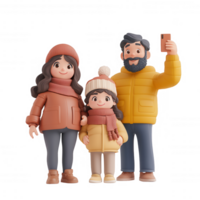 A cheerful family enjoying a winter day, captured in a playful 3D illustration. png