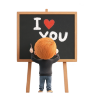 A child drawing a heartfelt message on a chalkboard, expressing love and creativity. png