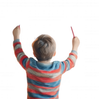 A joyful child celebrates creativity with colored pencils, expressing their imagination. png
