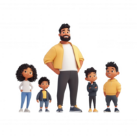 A joyful family portrait featuring a father and his four children with cheerful expressions. png