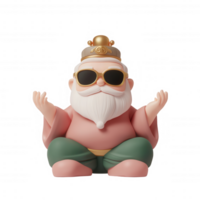 A whimsical figure of wisdom wearing sunglasses and a playful expression. png
