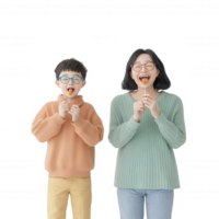 A joyful mother and son enjoying ice cream together, smiles bright and happy. png