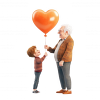 A heartwarming moment between a child and grandparent sharing a balloon. png
