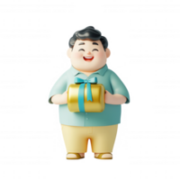 Cheerful man holding a gift, smiling with joy, perfect for celebrations and holidays. png