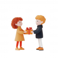 Children exchanging gifts, symbolizing joy and friendship in a playful setting. png