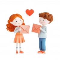 Two children exchanging letters, symbolizing friendship and joy in a playful setting. png