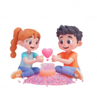 Two children joyfully crafting a heart from colorful materials in a creative setting. png