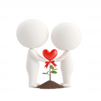 Two figures planting a heart-shaped tree symbolizing love and unity. png