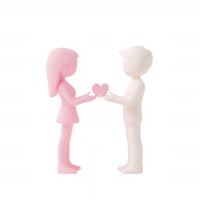 Two figurines exchanging a heart symbolizing love and connection. png