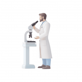 A scientist examining samples under a microscope in a lab environment. png