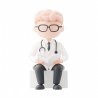 A cartoon doctor reading a book while sitting, symbolizing healthcare and knowledge. png