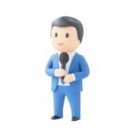 A cheerful cartoon character holding a microphone, ready to interview or present. png