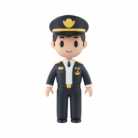 Cartoon pilot character in uniform, smiling, ready for adventure and travel. png