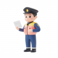 A cheerful cartoon policeman holding a ticket on a simple background. png