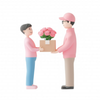 A cheerful moment of gifting a beautiful bouquet of roses between two people. png