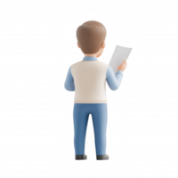 Character holding a document, representing data analysis and business planning. png