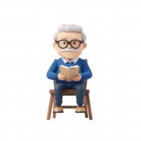 An elderly man reading a book, embodying wisdom and tranquility. png
