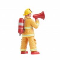 Firefighter using a megaphone for communication during an emergency response. png
