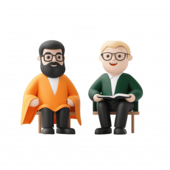 zwei stilisiert Zeichen beschäftigt, verlobt im ein nachdenklich Gespräch, abbilden vielfältig Ideen. png