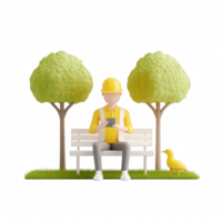 A man sitting on a park bench, enjoying nature while using his smartphone. png